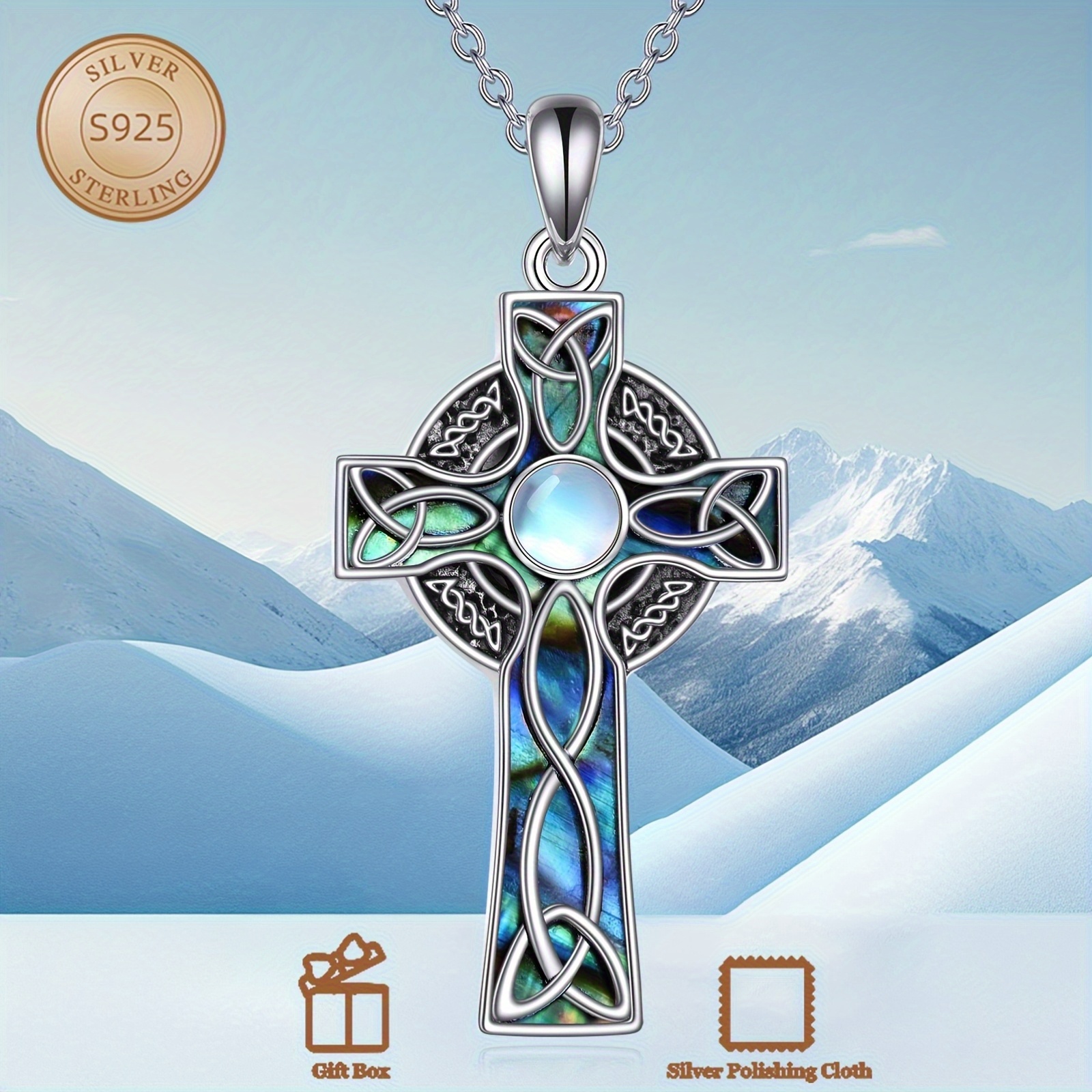 Abalone Celtic Knot Cross Necklace 925 Silver